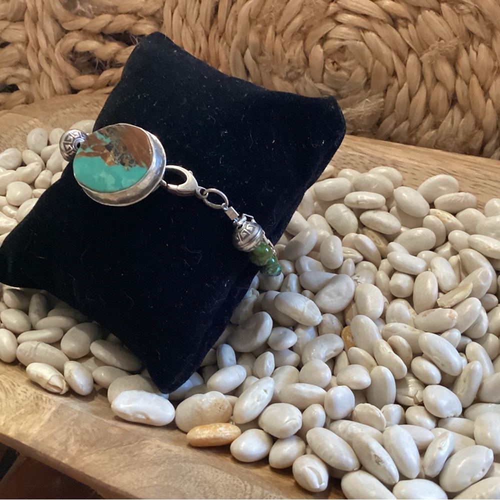 Turquoise and Sterling Silver Women's Beaded Bracelet - Picture 3 of 6